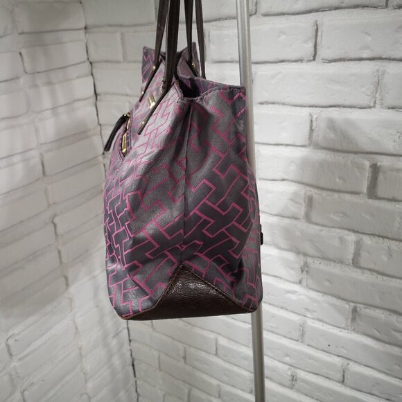 2 / $30.00 - Tommy Hilfiger Grey & Pink Patterned with Brown Handles Handbag - Picture 4 of 15